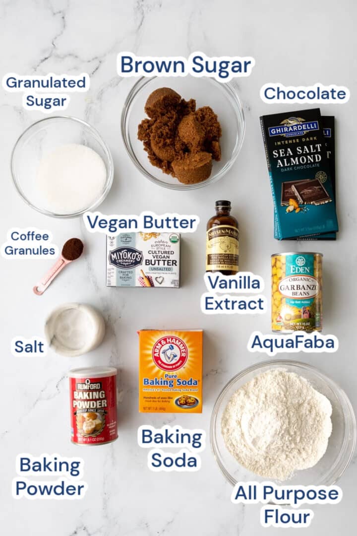 ingredients for chewy vegan chocolate chip cookies.