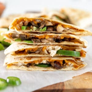 vegan mushroom quesadillas with jalapenos.