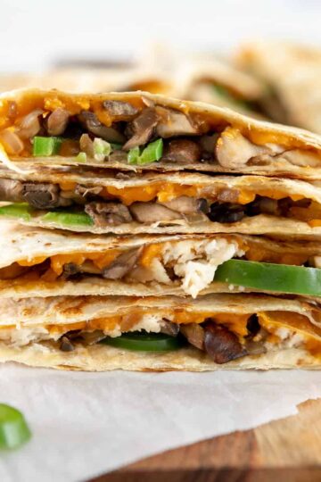 vegan mushroom quesadillas with jalapenos.