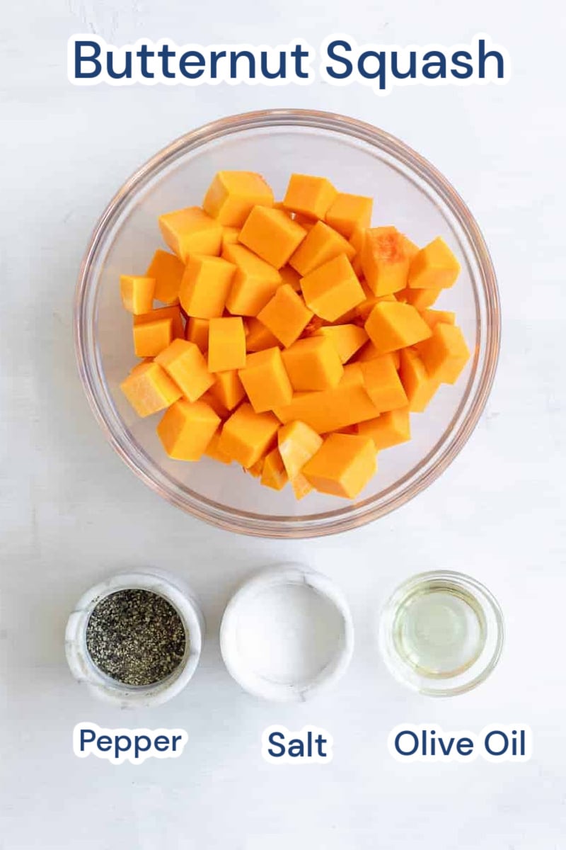 roasted butternut squash ingredients: salt, pepper, and grapeseed oil.