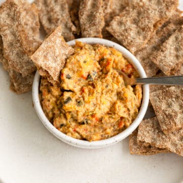 vegan baba ganoush with a cracker