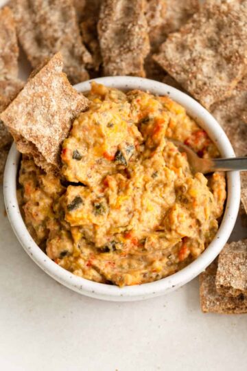 vegan baba ganoush with a cracker