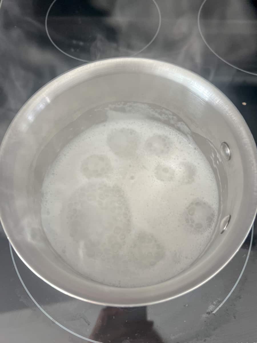 Boiling coconut milk and water