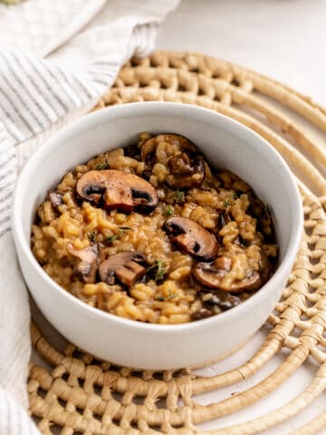 risotto topped with sauteed mushrooms