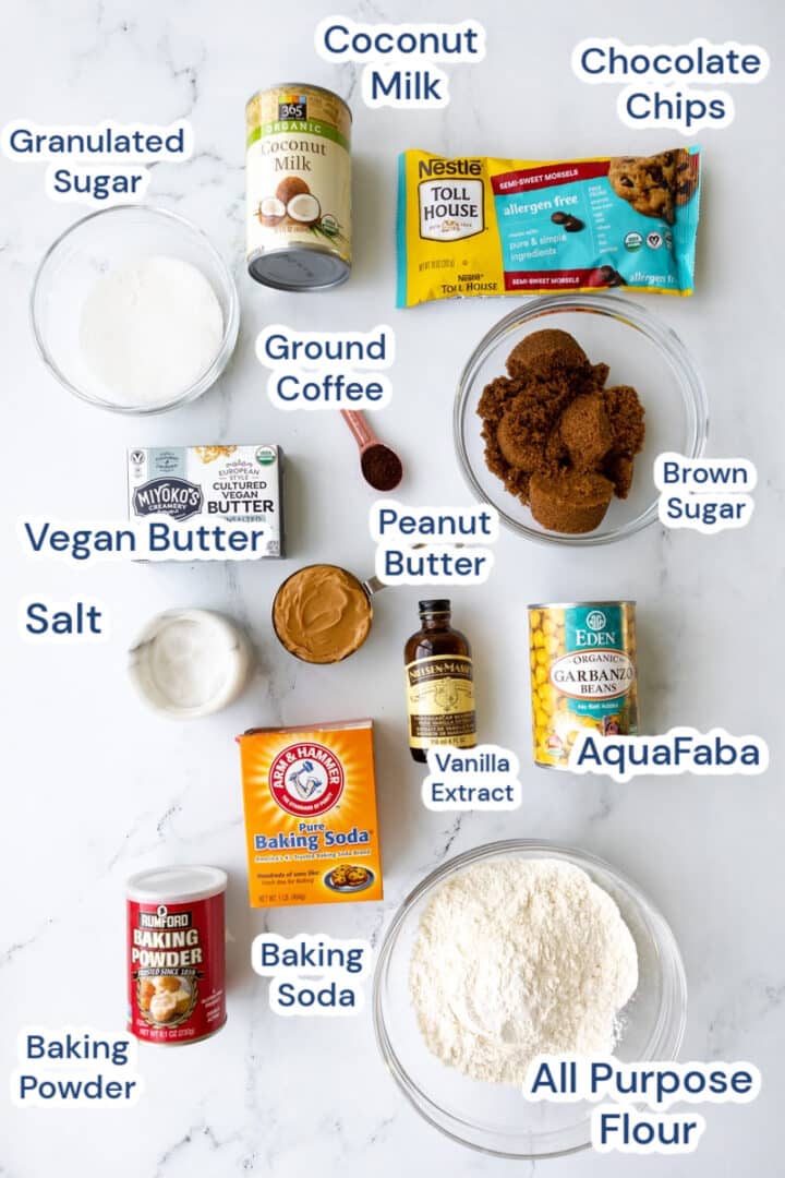 ingredients for Vegan Peanut Butter Chocolate Cookies.