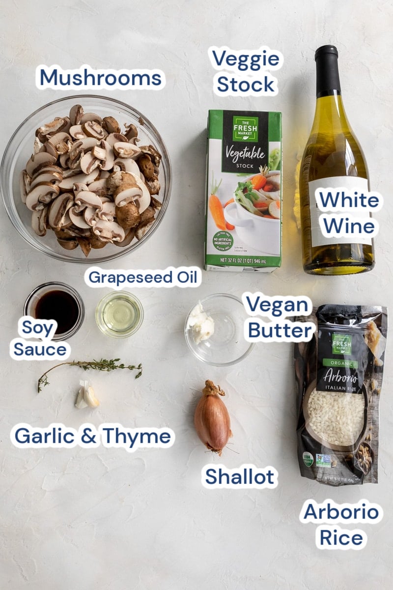 ingredients for creamy vegan mushroom risotto.