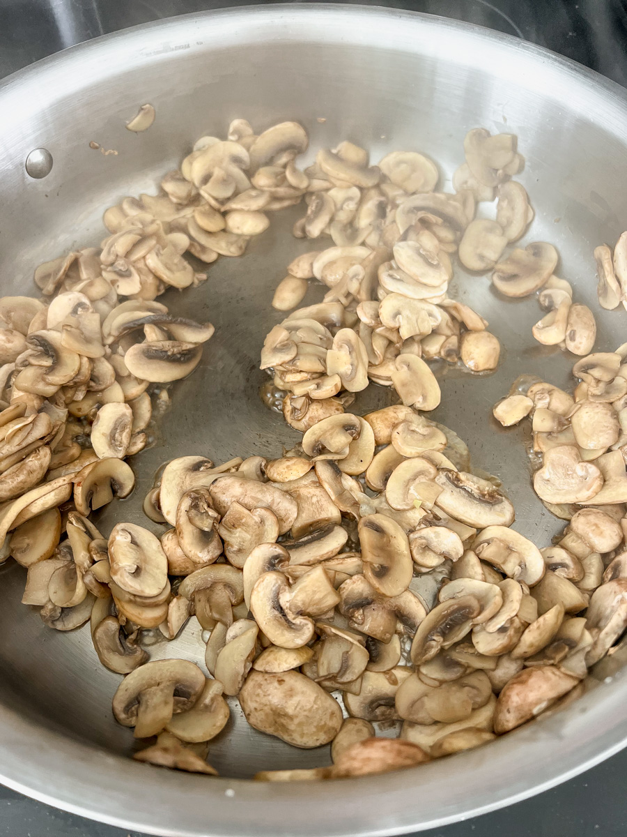 Sauteed mushrooms in a pan