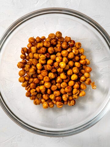 roasted chickpeas in a glass bowl